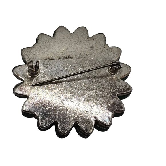 Vtg Green Floral Molded Glass Brooch Purple Rhinestone Silver Tone Pin Flower - Picture 7 of 9